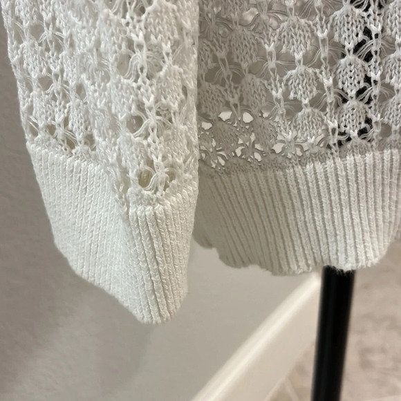 LOFT ivory v neck pullover lightweight long sweater top crochet EUC Medium - Picture 5 of 5